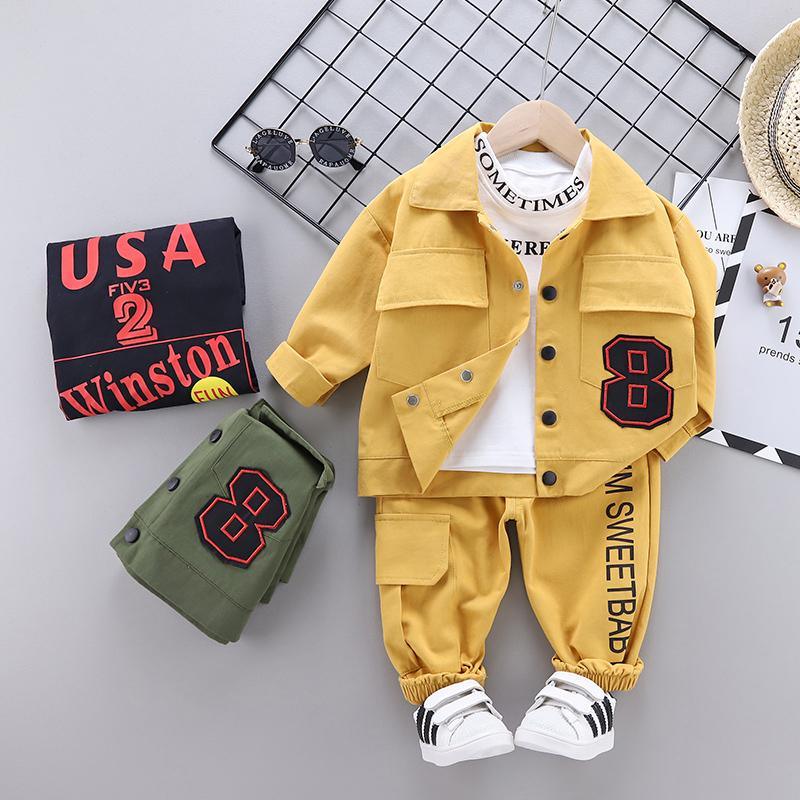 3-piece Letter Pattern Sweatshirts & Casual Jacket & Pants for Children Boy - PrettyKid