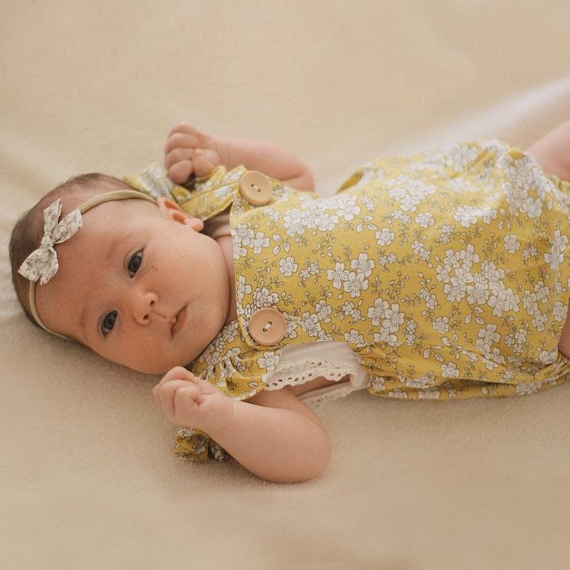 Baby Girls Summer Sleeveless Pastoral Vintage Floral Jumpsuit - PrettyKid