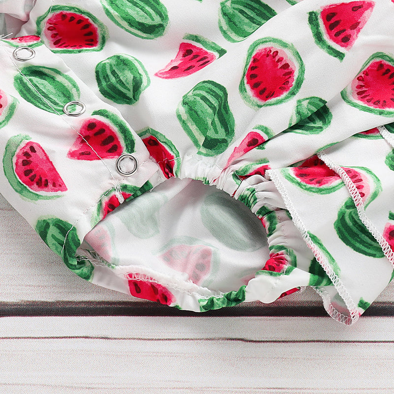 Baby Girls Watermelon Print Sleeveless Jumpsuit Hairband Set - PrettyKid