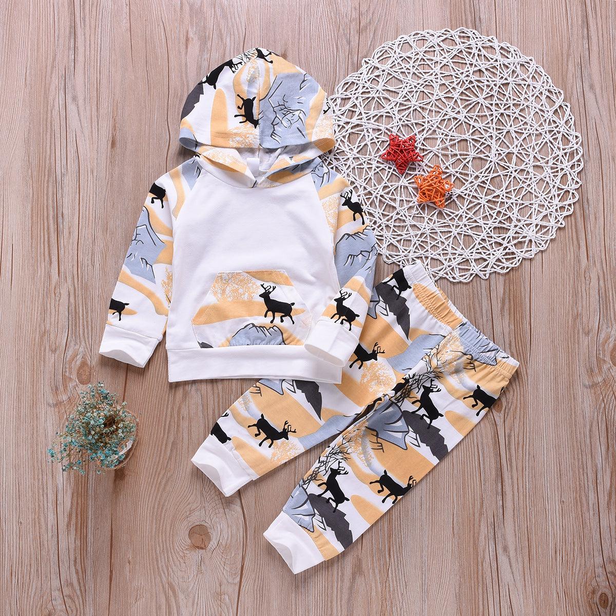 Toddler kids girls flower print hoodie long-sleeved suit - PrettyKid