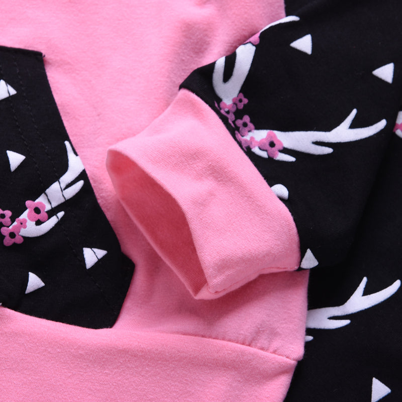 Toddler kids girls flower print hoodie long-sleeved suit - PrettyKid