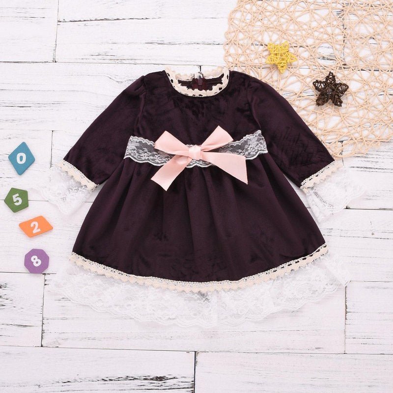 Toddler Girl's Lace Round Neck Lace Long Sleeve Princess Skirt - PrettyKid