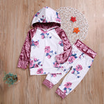 Toddler kids girls flower print hoodie long-sleeved suit - PrettyKid