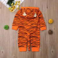 Baby Boys Girls Cartoon Tiger Styling Striped Print Cute Hooded Long Sleeved Jumpsuit - PrettyKid