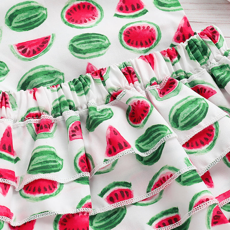 Baby Girls Watermelon Print Sleeveless Jumpsuit Hairband Set - PrettyKid