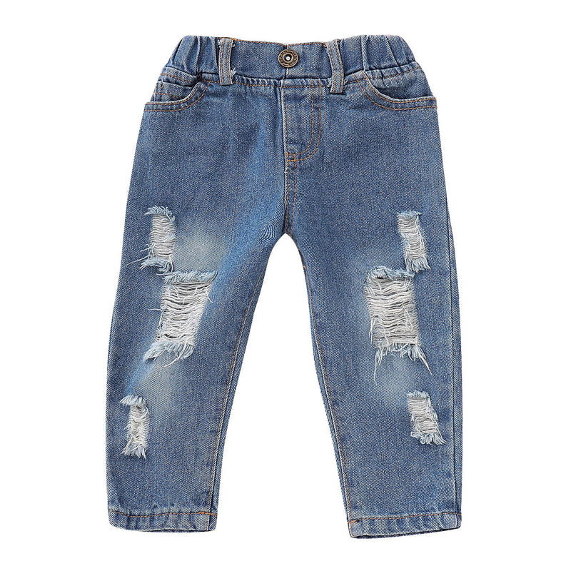 Toddler Kids Girls Rose Print Top Denim Pants Set - PrettyKid