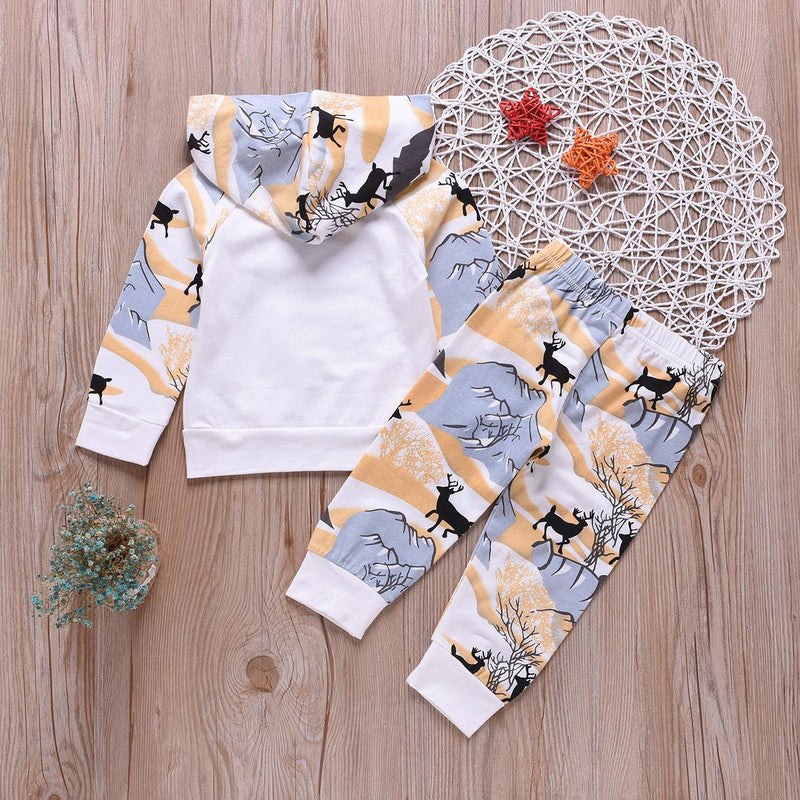 Toddler kids girls flower print hoodie long-sleeved suit - PrettyKid