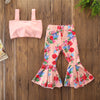 Toddler Kiss Girls' Solid Color Suspender Bra Top Flower Print Horn Pants Set - PrettyKid