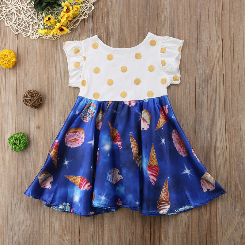 Toddler Girls Polka Dot And Ice Cream Cartoon Print Dress - PrettyKid