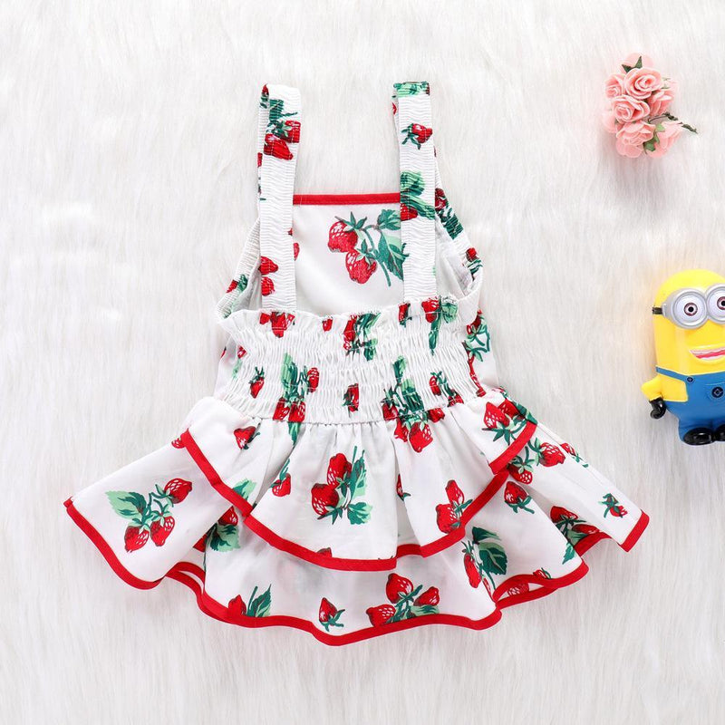 Baby Cute Strawberry Print Suspender Backless Dress - PrettyKid