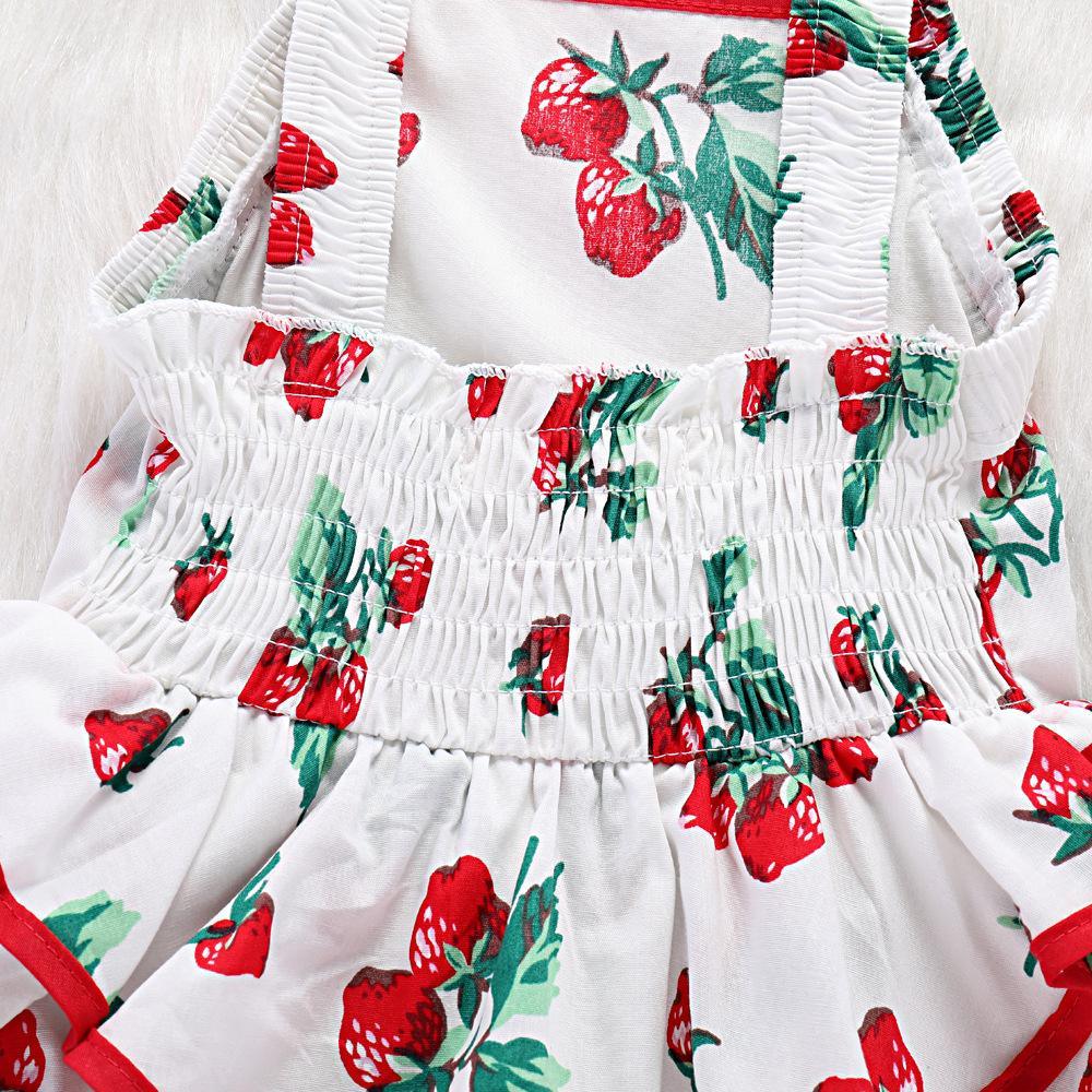 Baby Cute Strawberry Print Suspender Backless Dress - PrettyKid