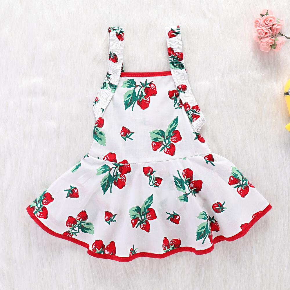 Baby Cute Strawberry Print Suspender Backless Dress - PrettyKid