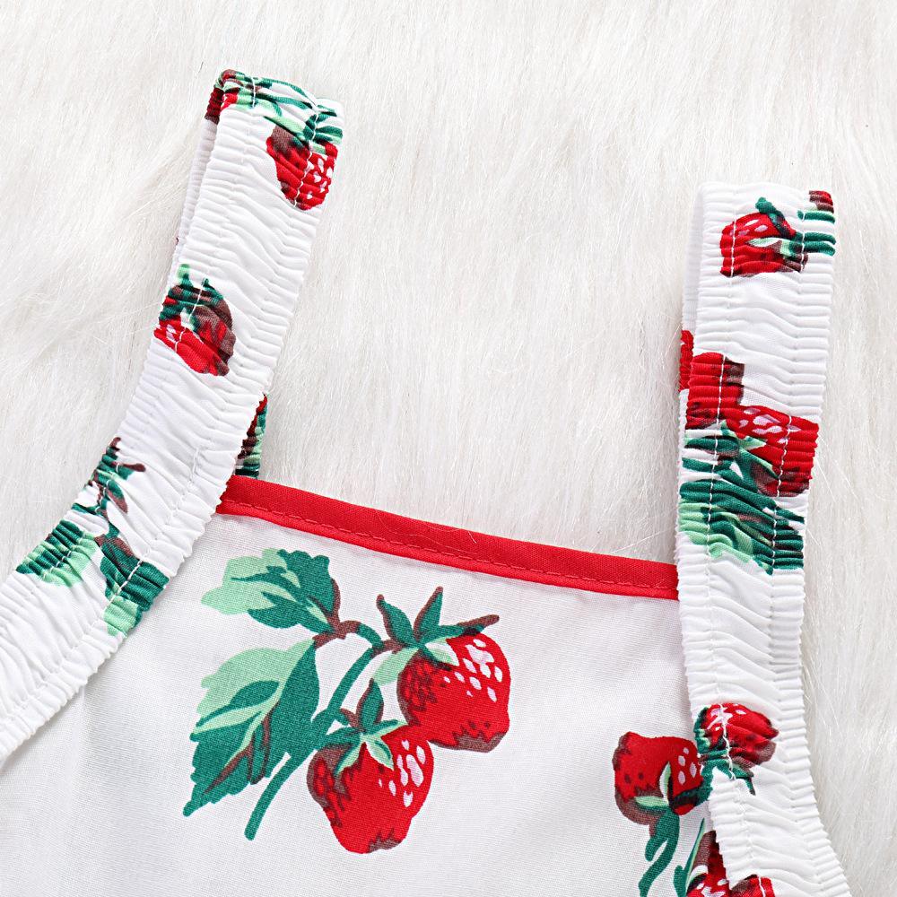 Baby Cute Strawberry Print Suspender Backless Dress - PrettyKid