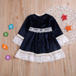 Toddler Girl's Lace Round Neck Lace Long Sleeve Princess Skirt - PrettyKid
