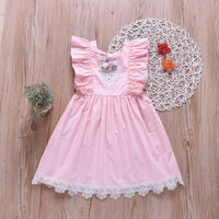 Toddler Kids girl flower pink princess dress lace lace dress - PrettyKid