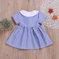 Toddler Girls Tie Striped Dress Doll Collar Dress - PrettyKid