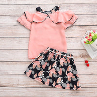 Girls Stylish Bow Top & Printed Allover Skirt - PrettyKid