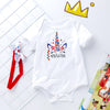 2022 Independence Day New 0-2 Years Old Baby Short-sleeved Cartoon Harness Blue and White Handmade Skirt Head Wear Three Sets - PrettyKid