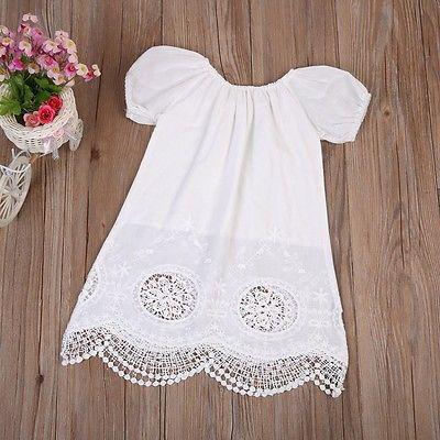 Toddler Girls Lace Princess Dress Solid Color Round Neck Dress - PrettyKid