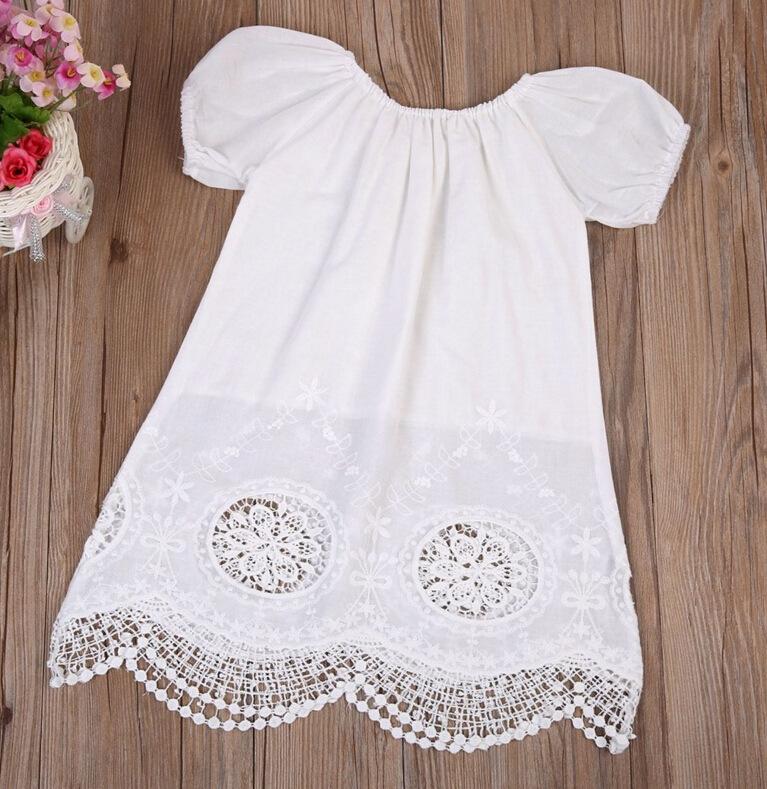 Toddler Girls Lace Princess Dress Solid Color Round Neck Dress - PrettyKid