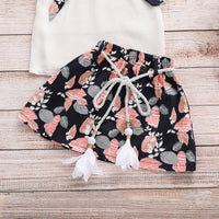 Girls Stylish Bow Top & Printed Allover Skirt - PrettyKid