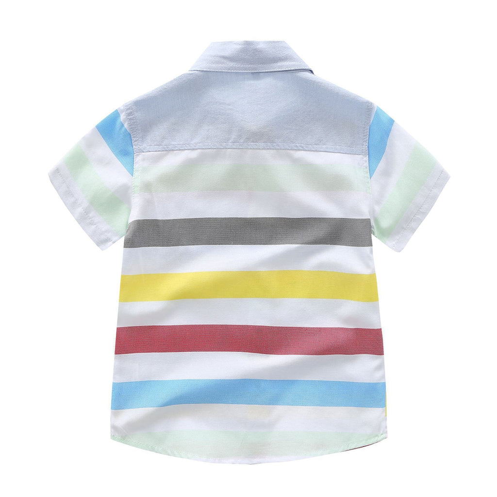 Children's Shirt Color Stripes Short Sleeve Online - PrettyKid