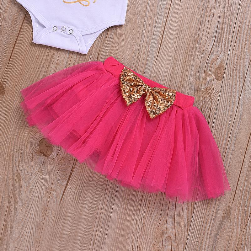 Toddler Girls Letter Sequin Bow Dress Mesh Princess Skirt - PrettyKid