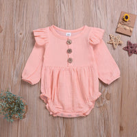 Baby Girls' Long Sleeve Solid Color Button Jumpsuit Plain Baby Clothes Wholesale - PrettyKid