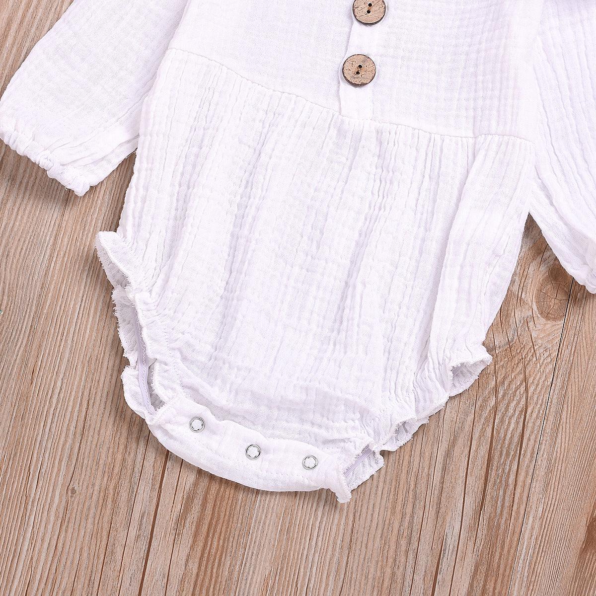 Baby Girls' Long Sleeve Solid Color Button Jumpsuit Plain Baby Clothes Wholesale - PrettyKid