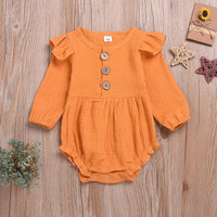 Baby Girls' Long Sleeve Solid Color Button Jumpsuit Plain Baby Clothes Wholesale - PrettyKid