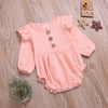 Baby Girls' Long Sleeve Solid Color Button Jumpsuit Plain Baby Clothes Wholesale - PrettyKid