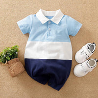 Baby Unisex Color-block Pattern Summer Jumpsuit - PrettyKid