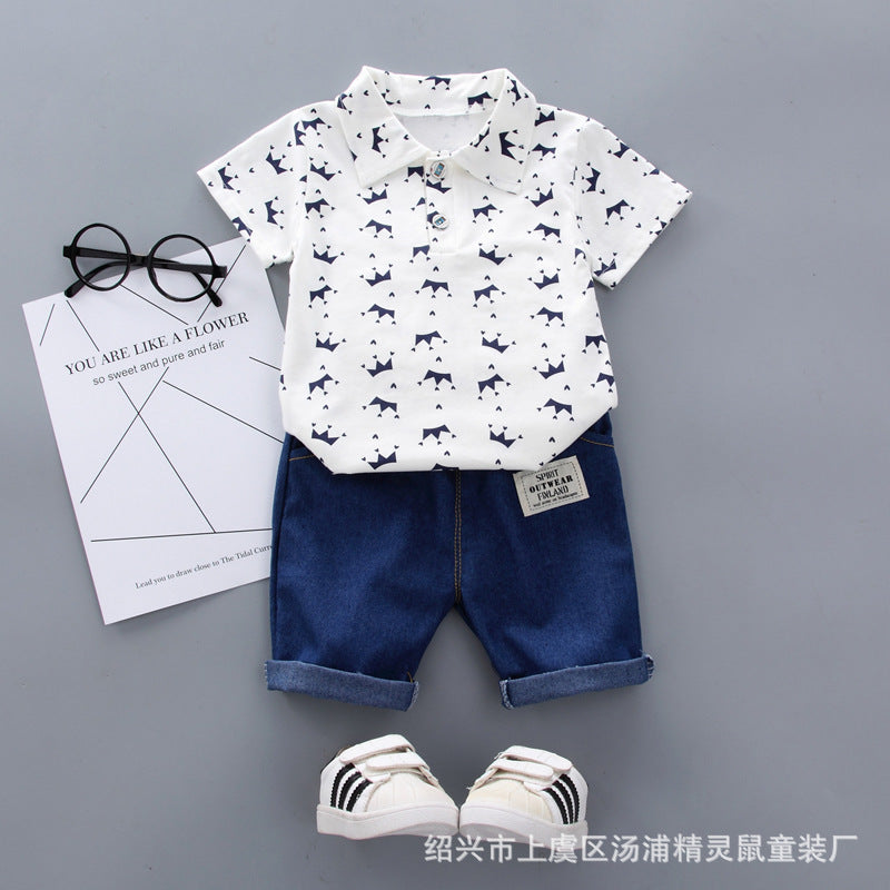 Baby Clothes Children's T-shirt Korean Version Crown Short-sleeve Boy Suit Summer