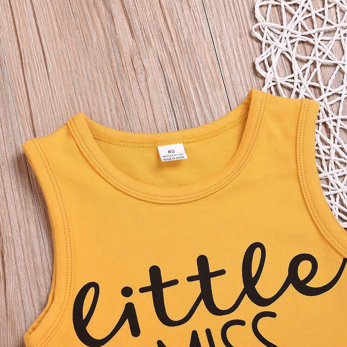 Toddler kids girls' letter sleeveless T-shirt printed shorts set - PrettyKid