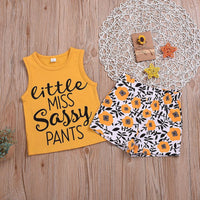 Toddler kids girls' letter sleeveless T-shirt printed shorts set - PrettyKid