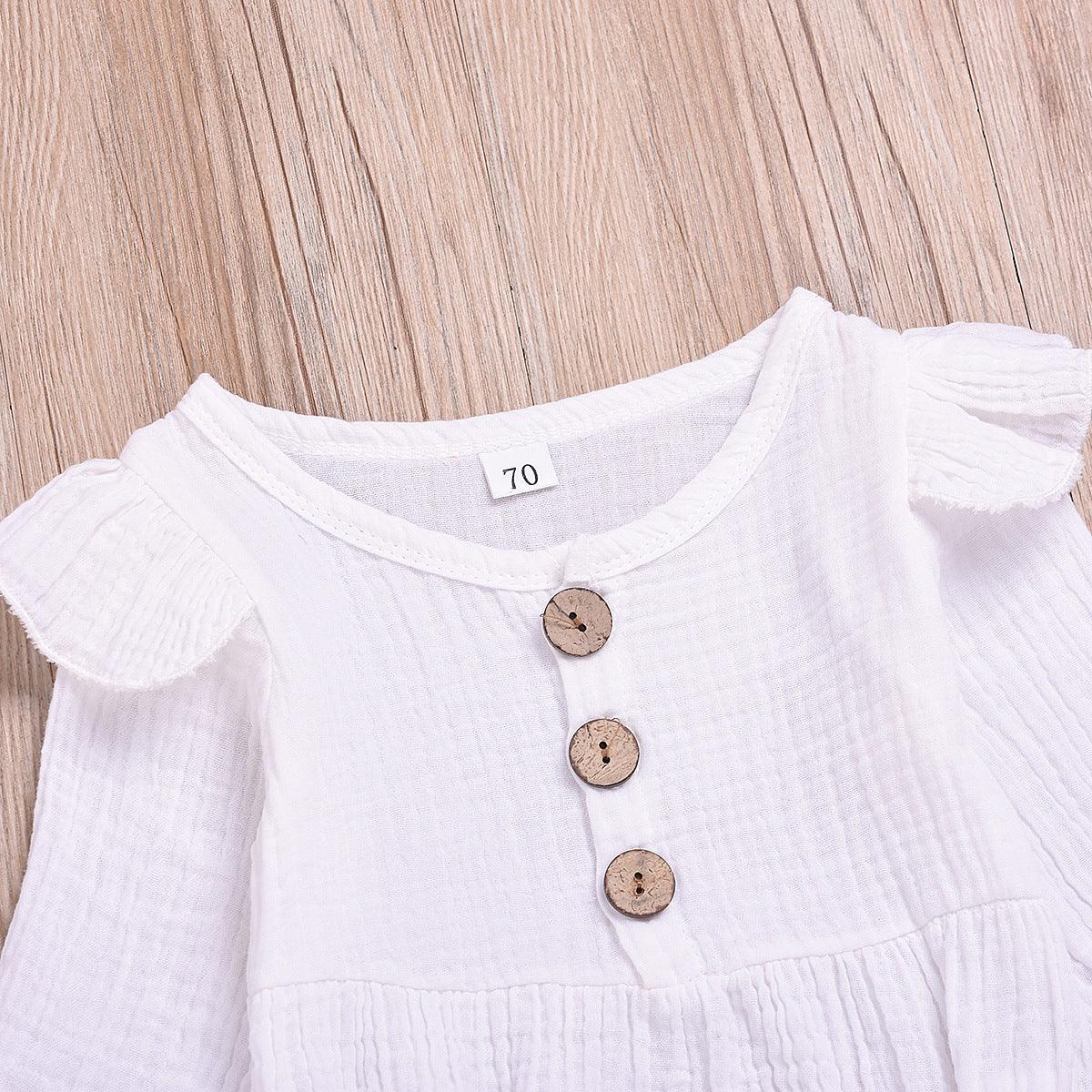 Baby Girls' Long Sleeve Solid Color Button Jumpsuit Plain Baby Clothes Wholesale - PrettyKid