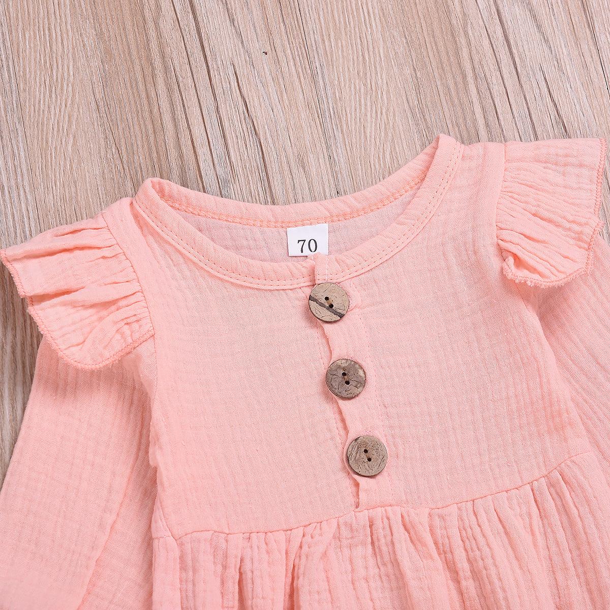 Baby Girls' Long Sleeve Solid Color Button Jumpsuit Plain Baby Clothes Wholesale - PrettyKid