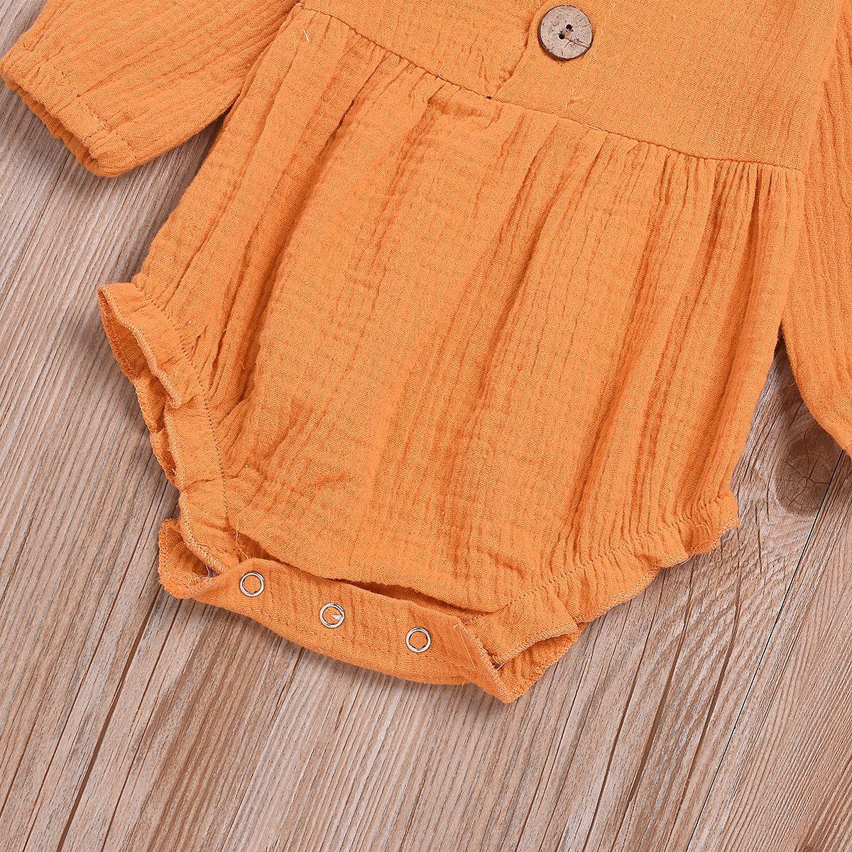 Baby Girls' Long Sleeve Solid Color Button Jumpsuit Plain Baby Clothes Wholesale - PrettyKid