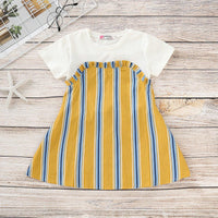 Toddler Girls Cute Short Sleeve Striped Color Contrast Princess Dress - PrettyKid