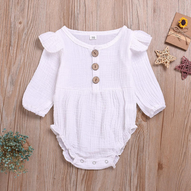 Baby Girls' Long Sleeve Solid Color Button Jumpsuit Plain Baby Clothes Wholesale - PrettyKid