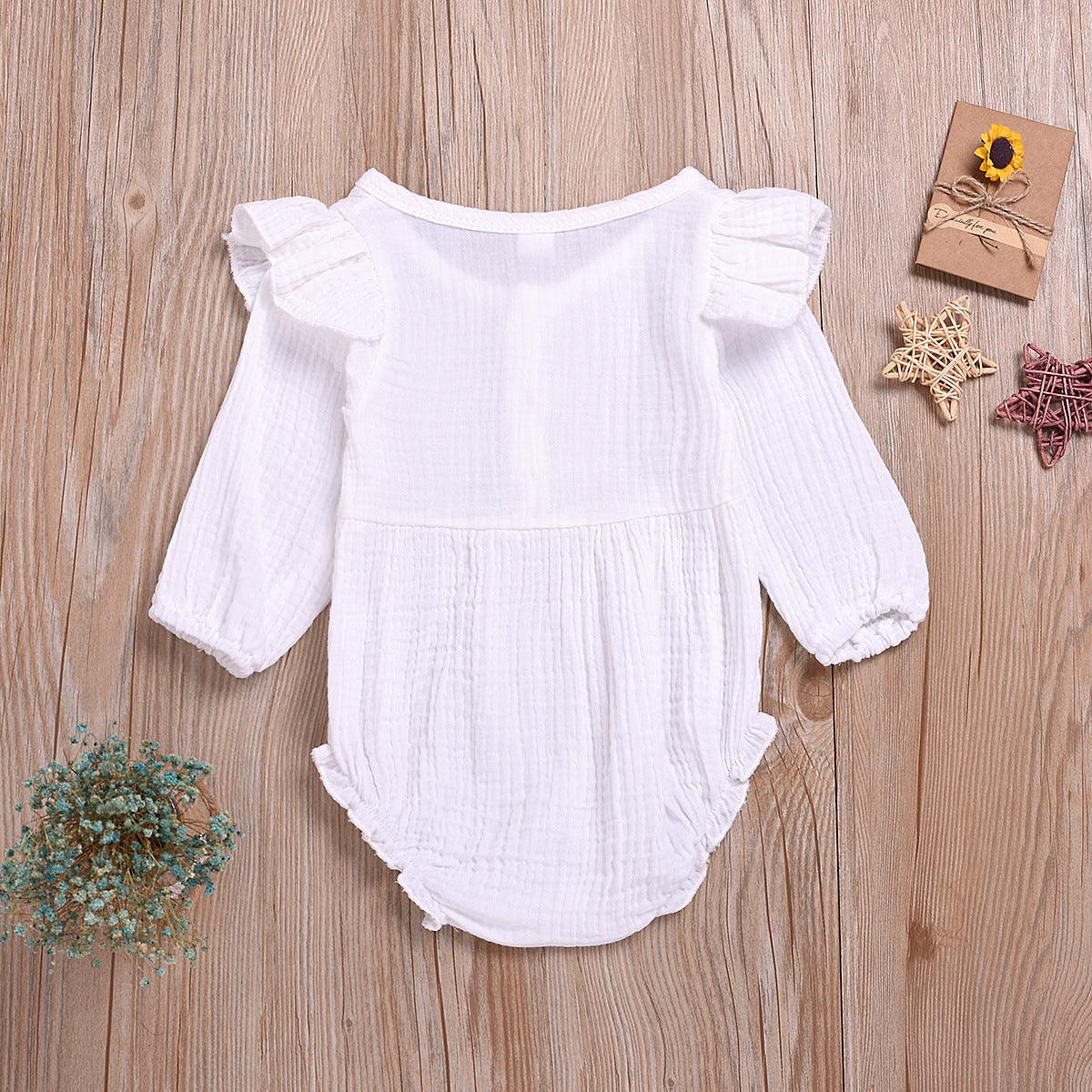 Baby Girls' Long Sleeve Solid Color Button Jumpsuit Plain Baby Clothes Wholesale - PrettyKid