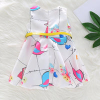 Toddler Girls Cartoon Bird Print Dress Belt Bow Princess Dress - PrettyKid