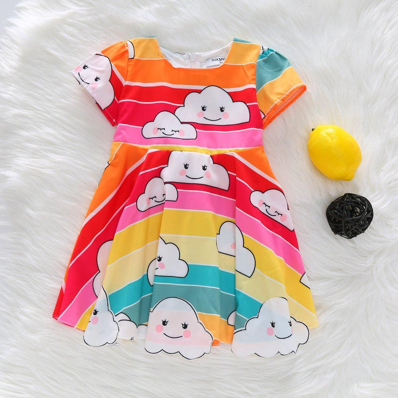 Toddler Girls Cartoon Cloud Print Dress Irregular Skirt Princess Dress - PrettyKid