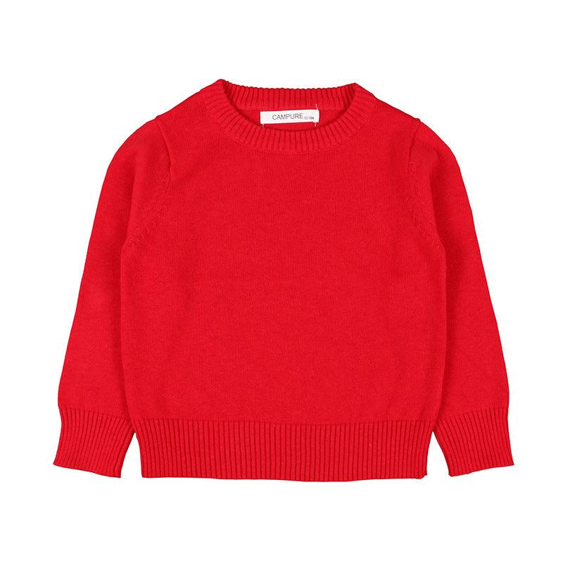 Toddler Kids Boys Girls Cotton Round Neck Solid Color Sweater Children Pullover Knitted Sweater - PrettyKid