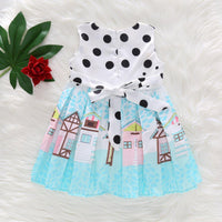 Toddler Girls Print Cartoon Dress Bow Dot Princess Dress - PrettyKid