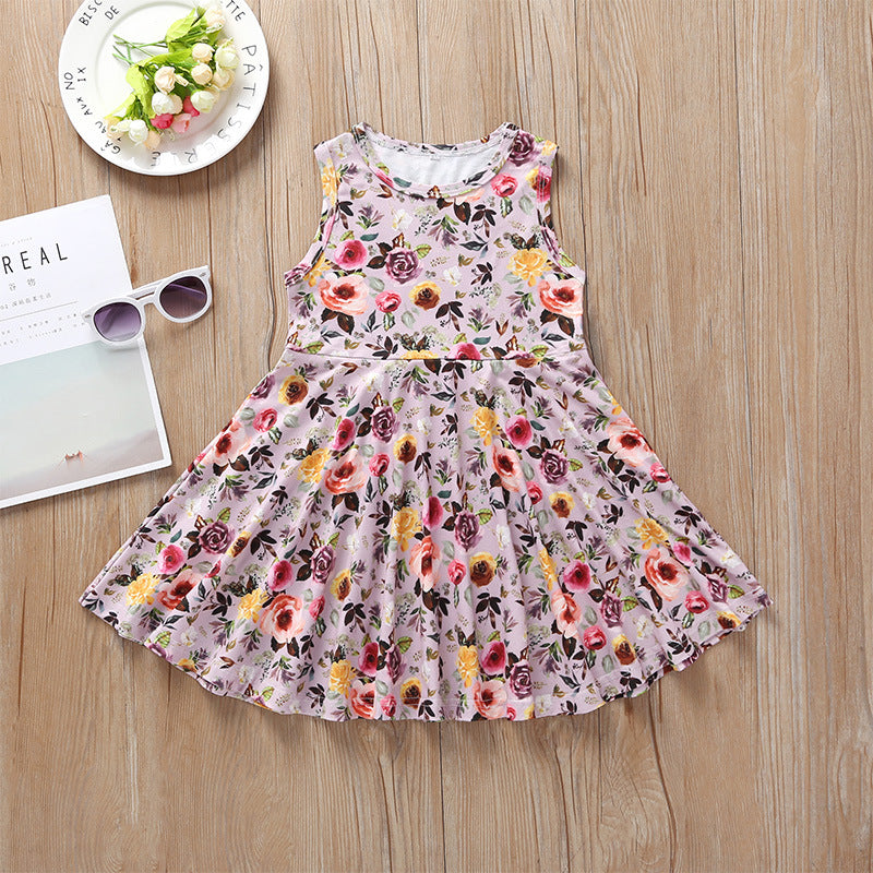 Toddler Kids Girls Summer Floral Print Chiffon Round Neck Sleeveless Dress - PrettyKid