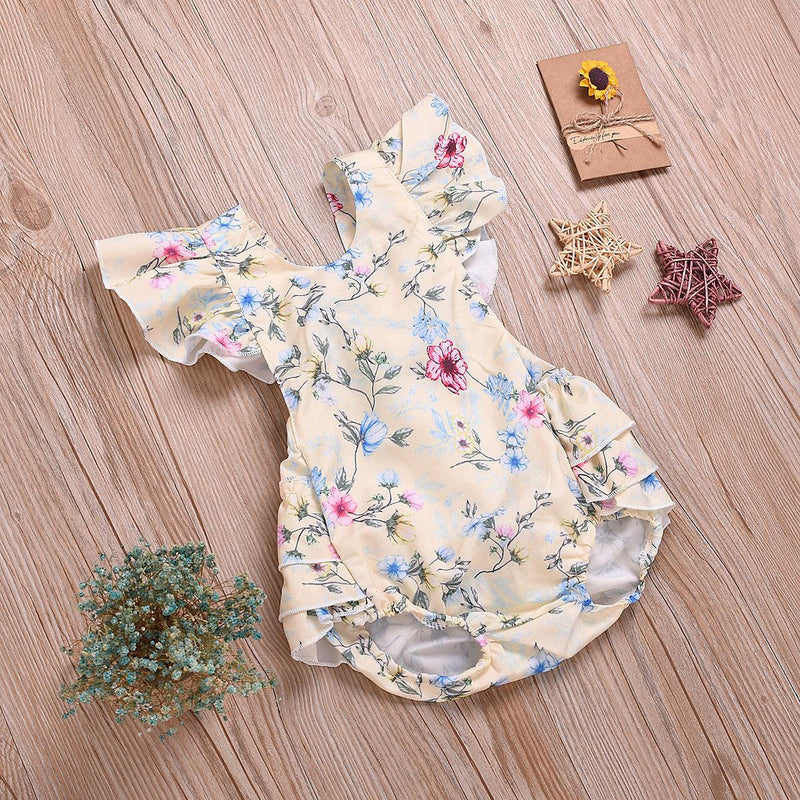 Infants girls summer crushed flower short-sleeved jumpsuits - PrettyKid