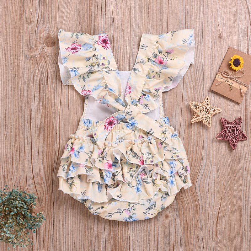 Infants girls summer crushed flower short-sleeved jumpsuits - PrettyKid