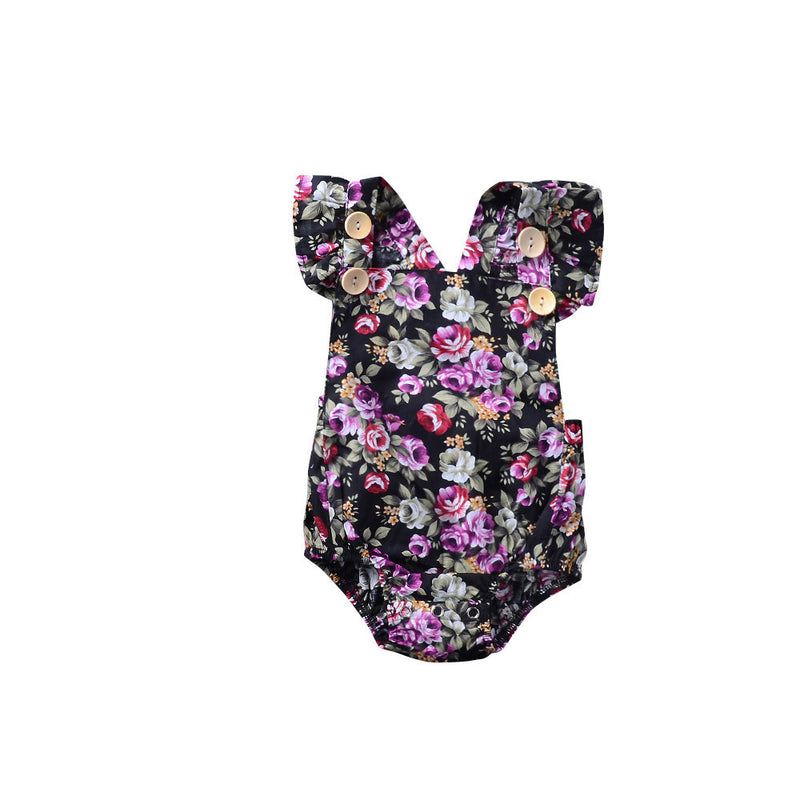 Infants girls summer crushed flower short-sleeved jumpsuits - PrettyKid