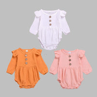 Baby Girls' Long Sleeve Solid Color Button Jumpsuit Plain Baby Clothes Wholesale - PrettyKid